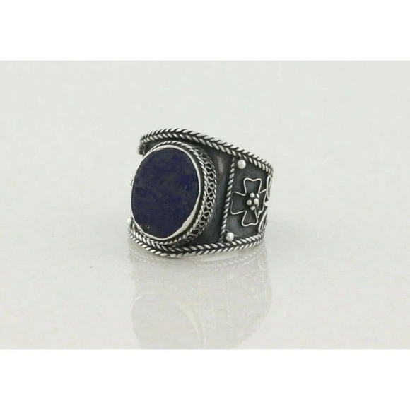 Sterling Silver Lapis Lazuli Ring Bali Style Size 9 1/4 - Picture 5 of 10